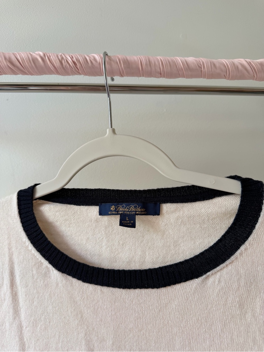 Brooks Brothers Cream Crewneck Sweater with Black Trim